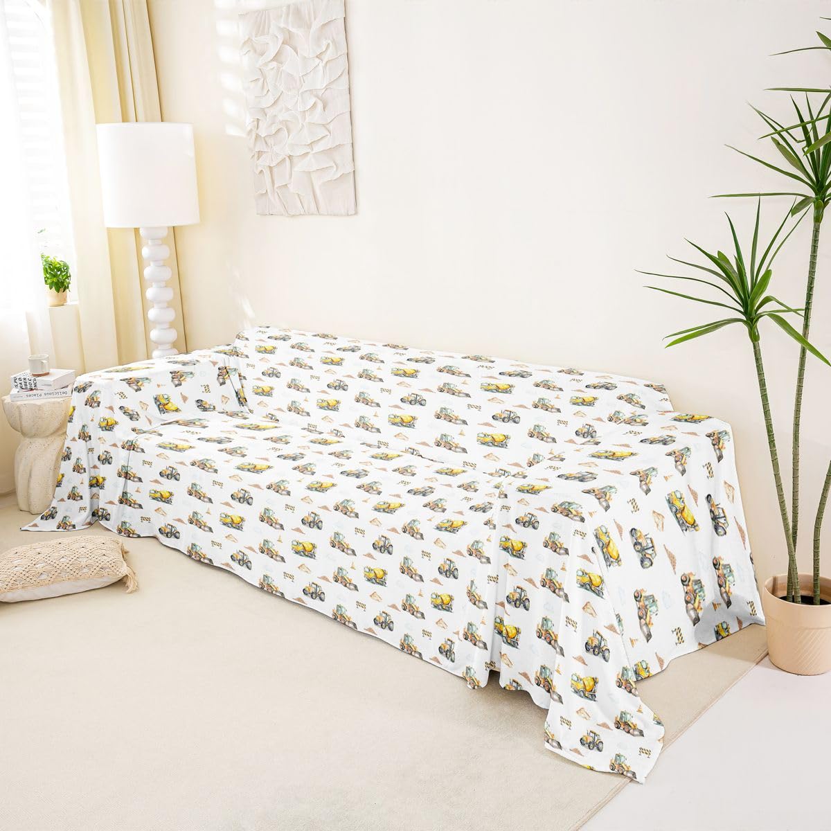 Homewish Bagger Sofaüberwürfe für Kinder Teenager Erwachsene Lastwagen BAU Sofa Überwurf 231x381 Baufahrzeug Couchbezug Im BAU rutschfest Sofahusse für Übergroße Sofas Staubdicht