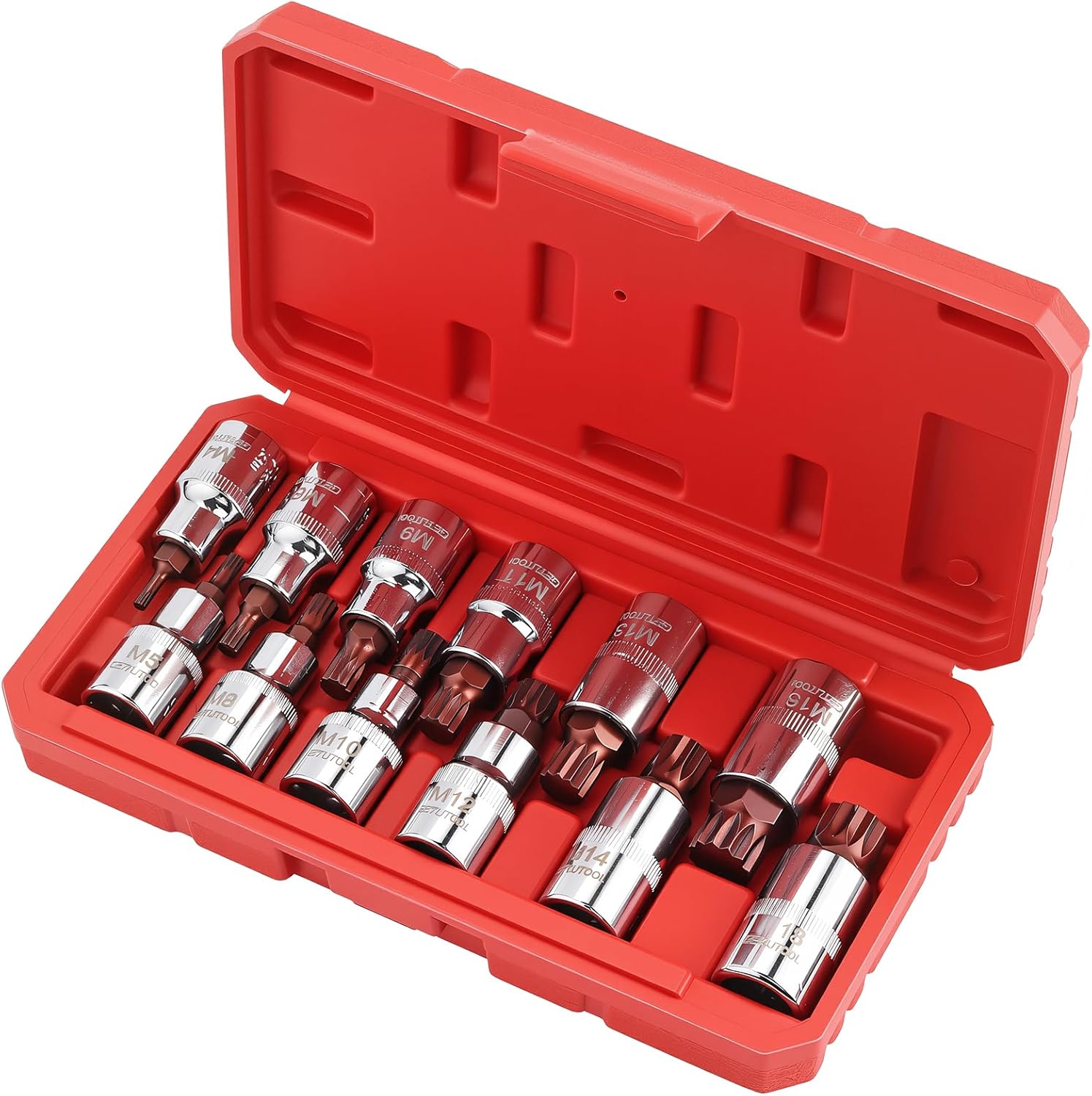 GETLITOOL 1/2 Inch XZN Triple Square Spline Bit Socket Set, 12 PCS Premium S2 Steel Metric Allen Bit Socket Set, Hex Socket Set with Storage Case for Garage, Car & Trucks Repair, Size M4-M18
