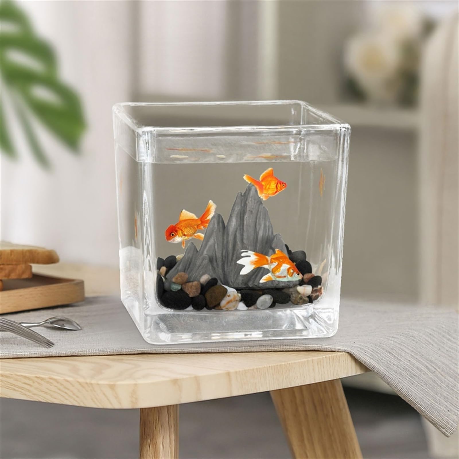 Acuario Pecera Pequeña Escritorio Cuadrado Acuario Ecológico Micro Paisaje Habitación De Invitados Oficina Pequeños Adornos Taza De Té Vidrio Paisaje Rejilla Pecera Peces Acuario(Grande)