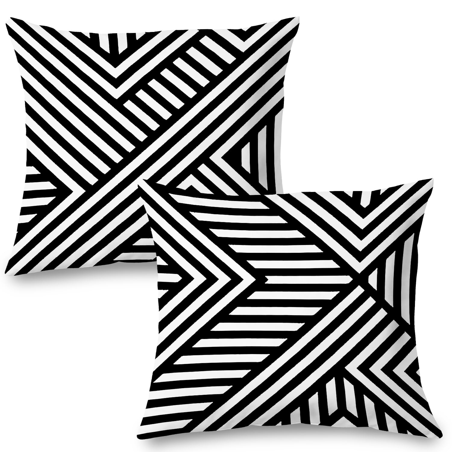 Supwhd Black and White Pillow Covers Striped Set of 2 16x16 for Bedroom and Living Room