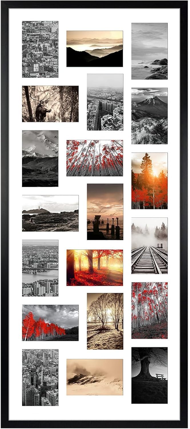 Cadre Multi Photo 10x15 en Alliage d'aluminium, Cadre Pêle mêle Mural pour 20 Photos, Cadre 40x100 Noir avec Passe-Partout