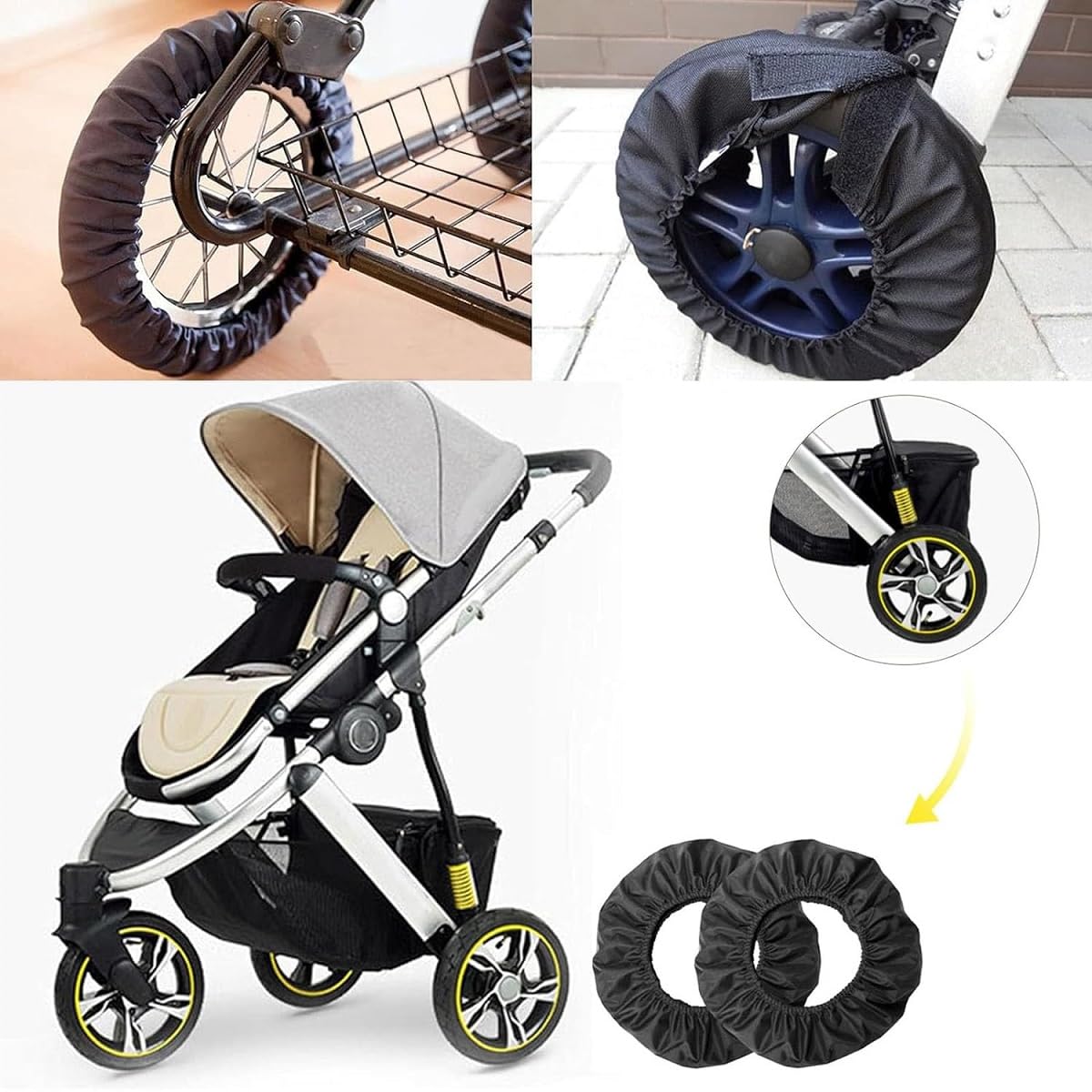 Copriruota per Passeggino,Coperture di Protezione Ruote Antipolvere,Passeggino Coprigambe Antipolvere,4PC Copriruote per Sedie a Rotelle Accessori per Passeggino