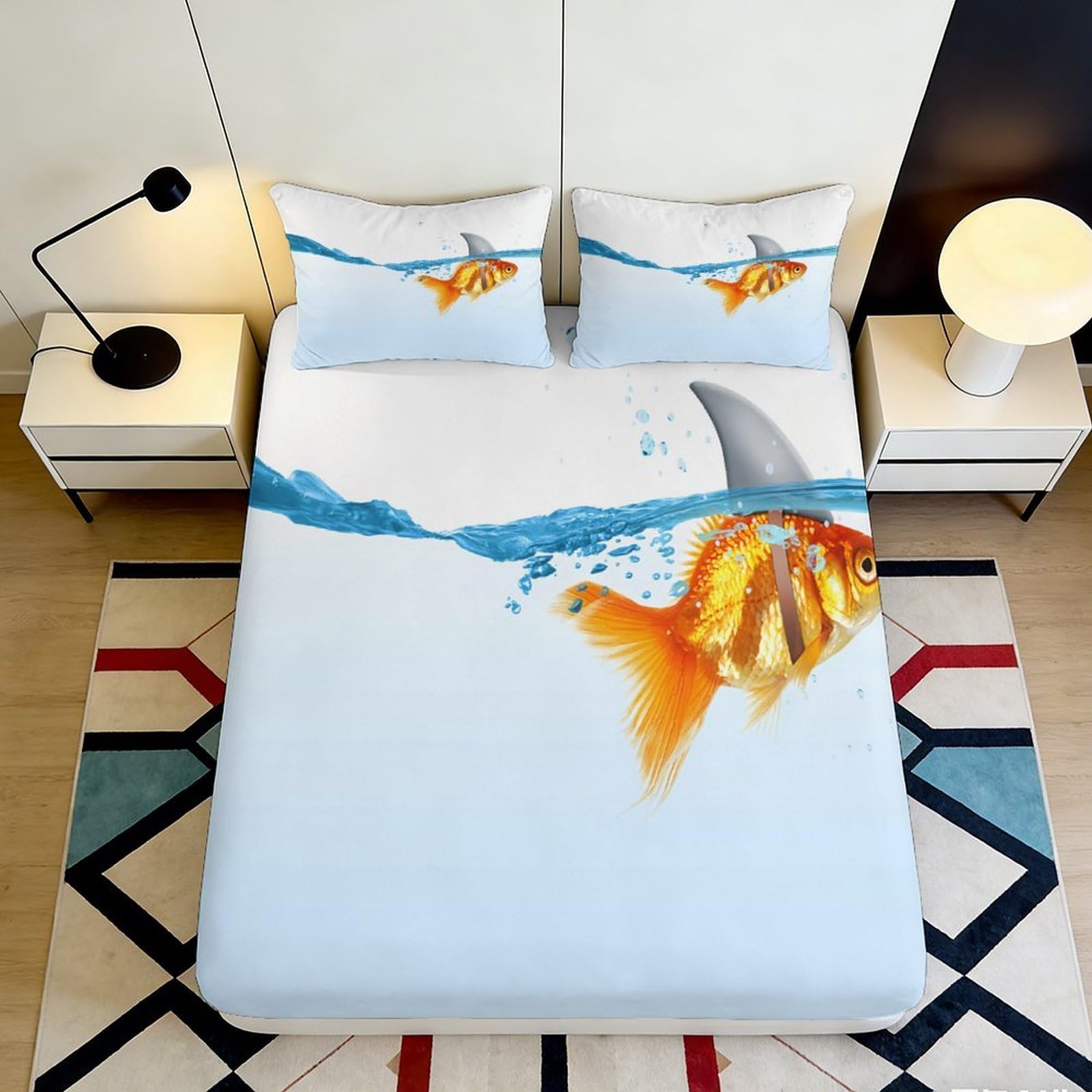 Jqzkxnhpbr Style-7 3D Printed Shark Ocean Fitted Sheet Microfiber Non Slip Mattress Cover Goldfish Bedroom Decor Easy Care 90X200x25cm