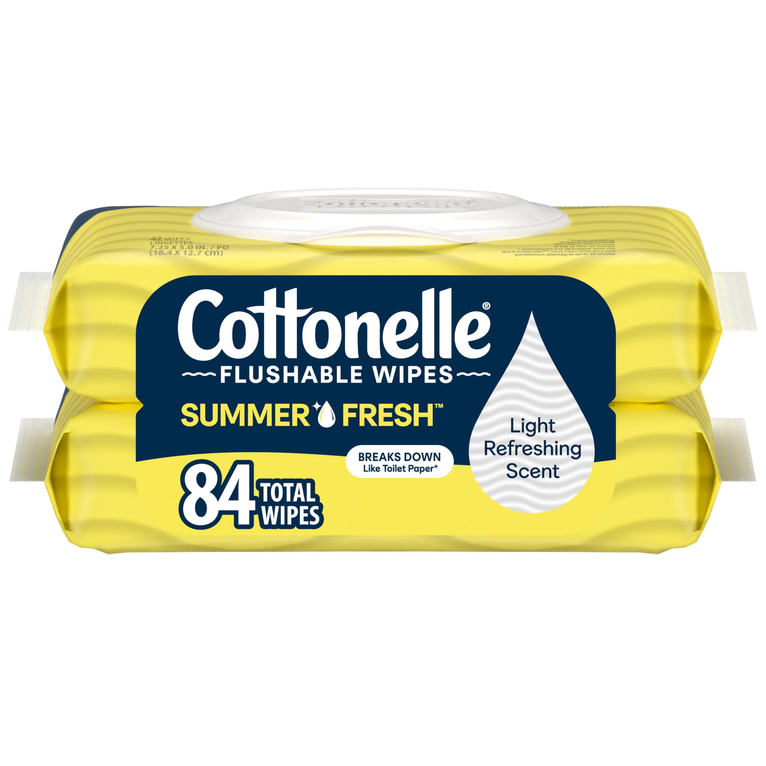 Cottonelle Summer Fresh Scented Flushable Wipes, 2 Flip-Top Packs, 42 Wet Wipes per Pack