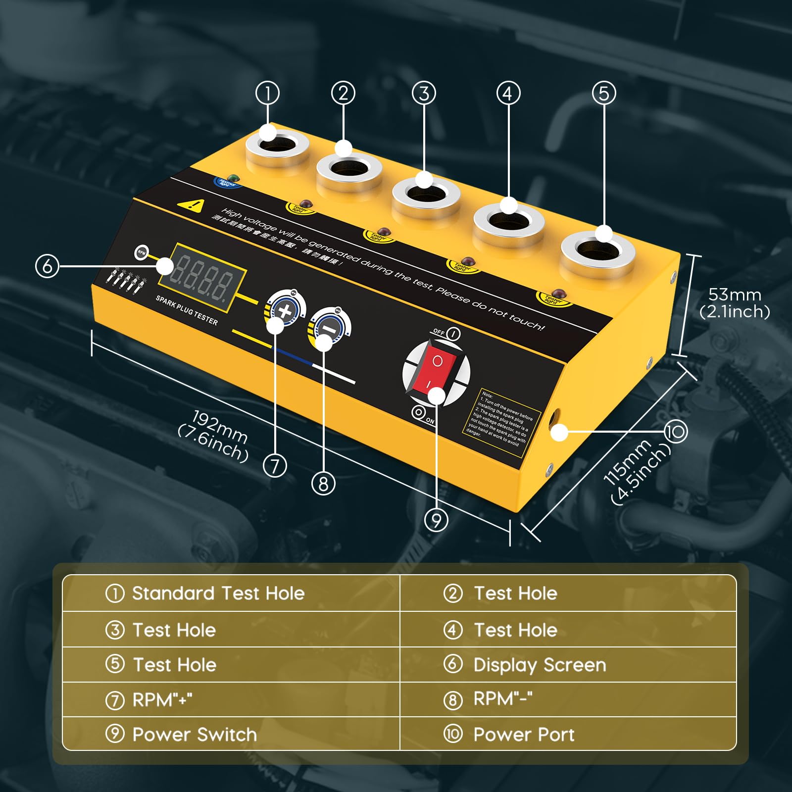BELEY Tester per Candele Automobilistiche - Tester di Accensione per Motocicli a 5 Fori da 220V 200-9000 giri/min Frequenza Regolabile con Display Digitale e Indicatore, per Auto e Moto con Motore 12v