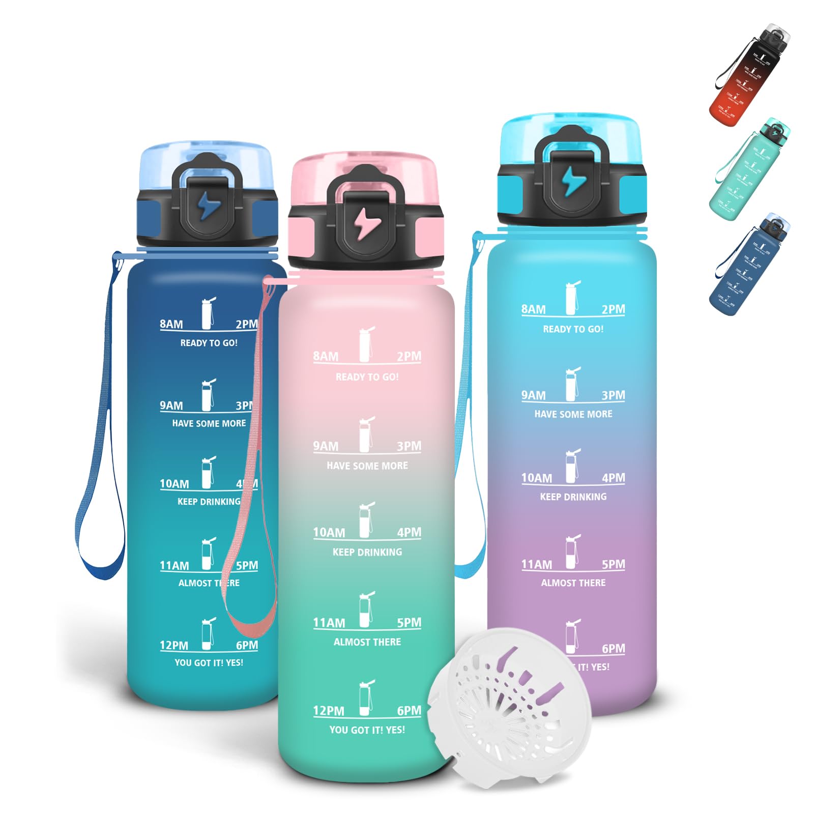 Grsta 500ml Water Bottle, Leak Proof Baby Bottle, Graduated Bottle, Easy to Carry, Motivational Water Bottles with Time Indicator for Travel, Office, Outdoor
