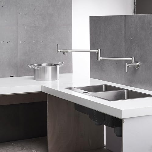 Miniatura 3 de Grifo de llenado de ollas de níquel cepillado, montaje en pared, grifos de cocina comerciales de latón plegable y elástico con un solo orificio dos