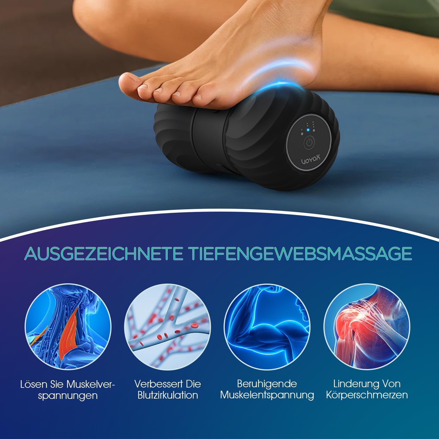 VOYOR-HEALTH Elektrischer Peanut Massageball für Tiefengewebe MB300,Schwarz | Faszienrolle Wirbelsäule, Mit Vibration, Wiederaufladbar, Tiefengewebe-Triggerpunkt, Für Faszientraining Muskelentspannung