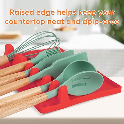 Miniatura 6 de Soporte de silicona para vajilla  Soporte de cuchara de cocina de gran tamaño con almohadilla de goteo, adecuado para cucharas, raspadores, cucharas