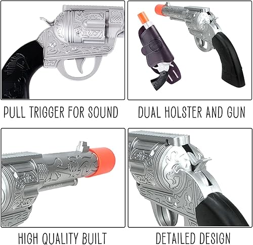 Miniatura 4 de Juego de pistolas de Sheriff y Cowboy del oeste pistolas duales de 11 pulgadas con cartuchera y sonido de disparo realista
