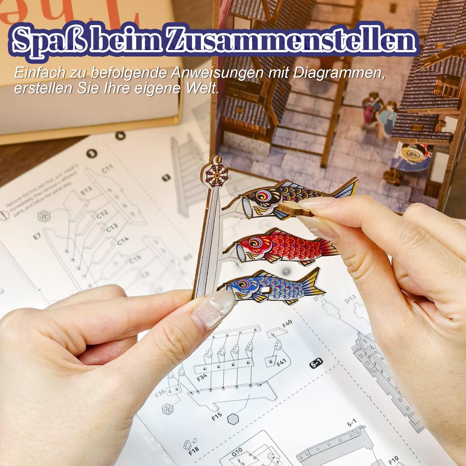 Book Nook Japon, 293 Pièces Book Nook Sakura Street Kit Japonais, DIY Miniature House avec Lumière, Miniature a Construire pour Adultes et Adolescents, Décoration Japonaise en Bois pour Adultes