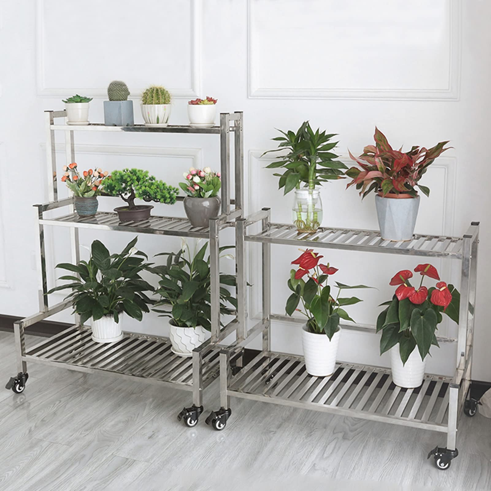 RWRAPS Balcon Jardin Patio Fleur Stand 3 Niveaux Roue Échelle Décoration Présentoir (Taille: 120x40x106cm)(80x40x106cm)