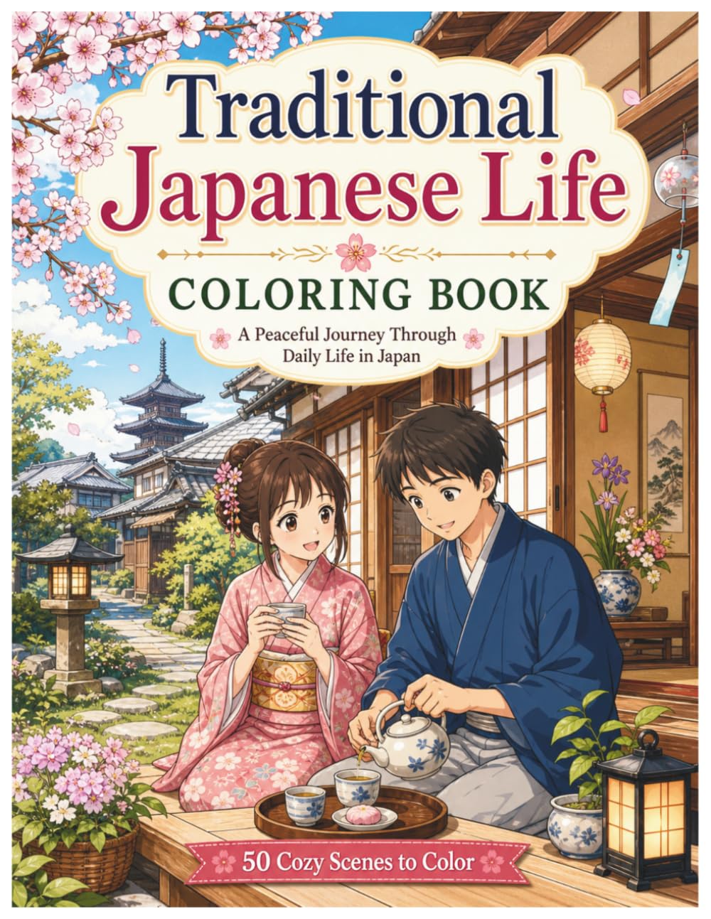 Cozy Traditional Japanese Life Coloring Book for Adults: Relaxing Japanese Homes, Tea Ceremonies, Village Scenes & Peaceful Daily Life