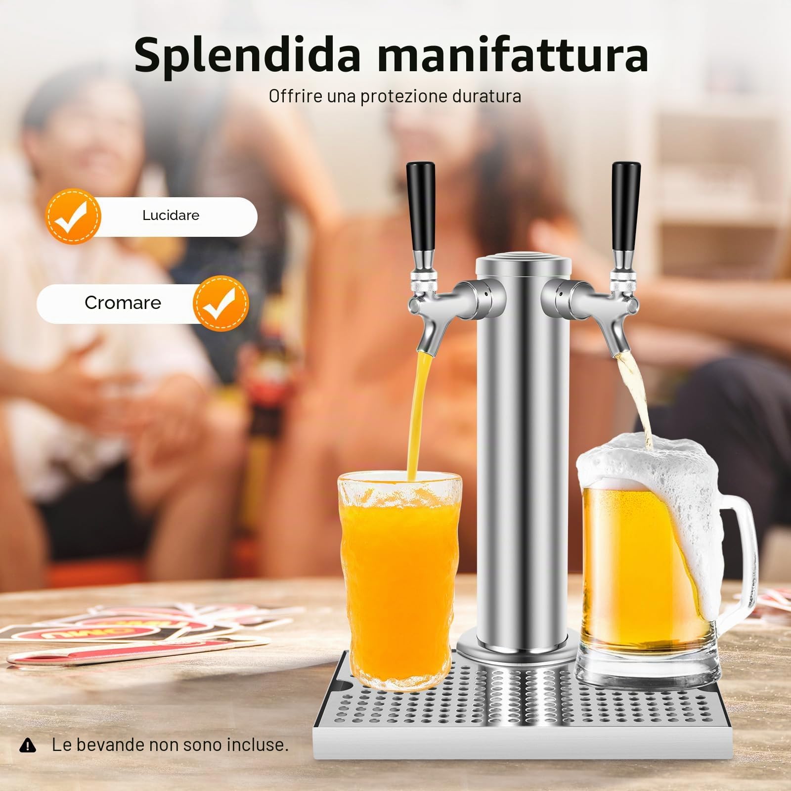 Impianto di spillatura per birra con doppio tocco, in acciaio inox, con vassoio antigoccia rimovibile, per bar, appartamenti, ristoranti, caffetterie, ecc