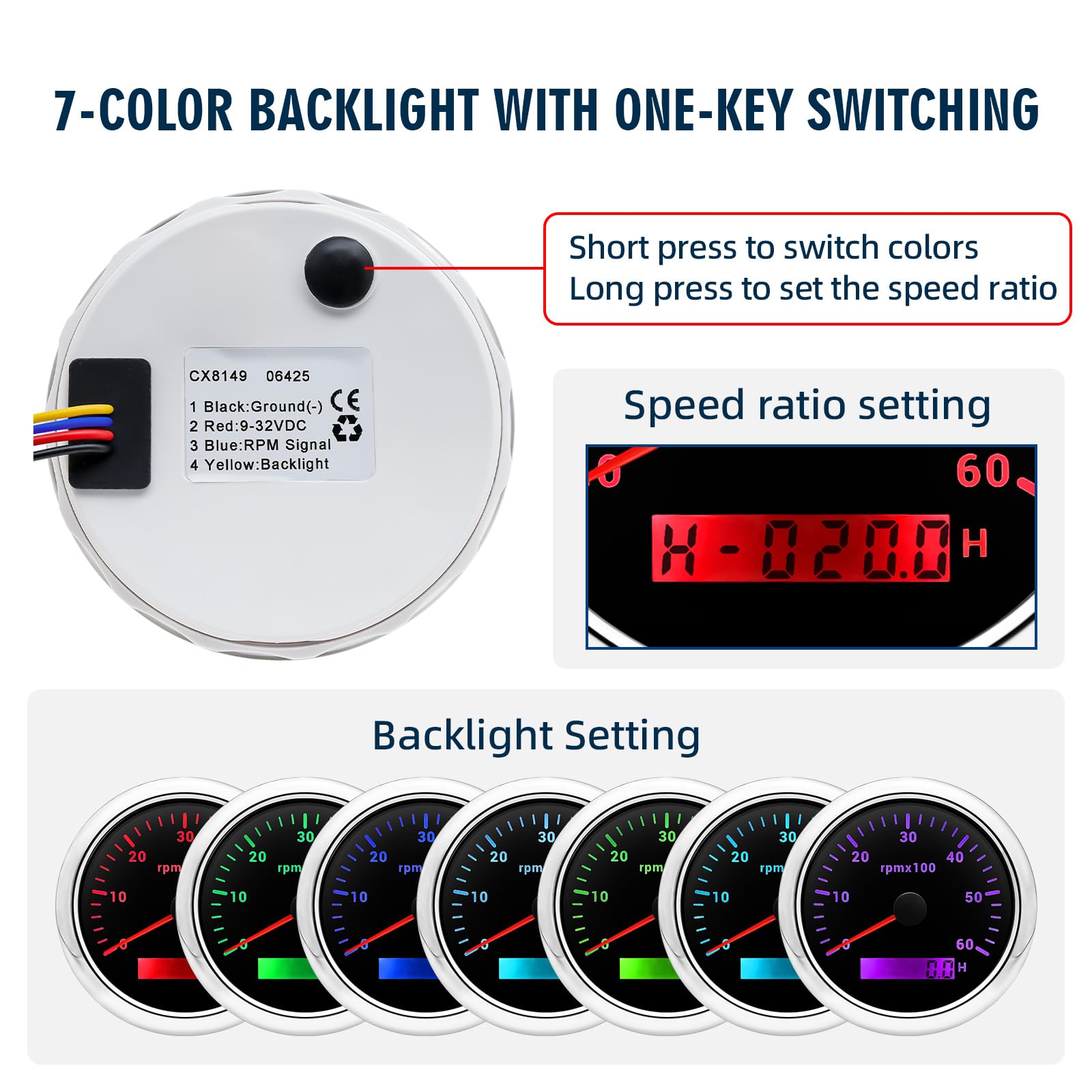 Snapklik.com : MAIMEIMI RPM Tachometer Gauge For Car 0-6000 RPM 3-3/8 ...