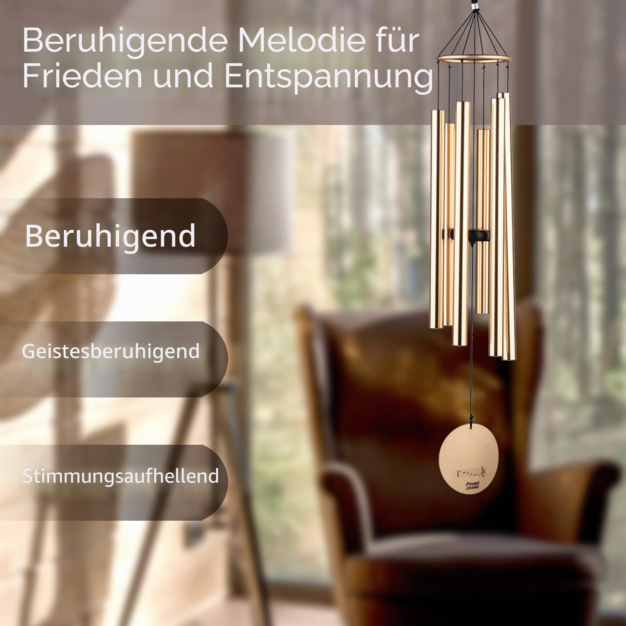 OSVINO Klangspiele Windspiele Deko mit Klang Aluminium groß Gesamtlänge 75cm für draußen Balkon Garten, Rosagold