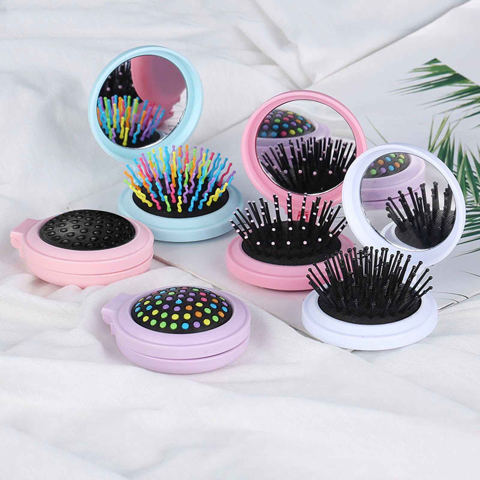 4Pcs Mini Round Folding Comb Comfortable Pocket Comb Folding Mirror Compact Size Mirror Hair Brushes Portable Massage Comb Mirror for Women and Girls - Image 3