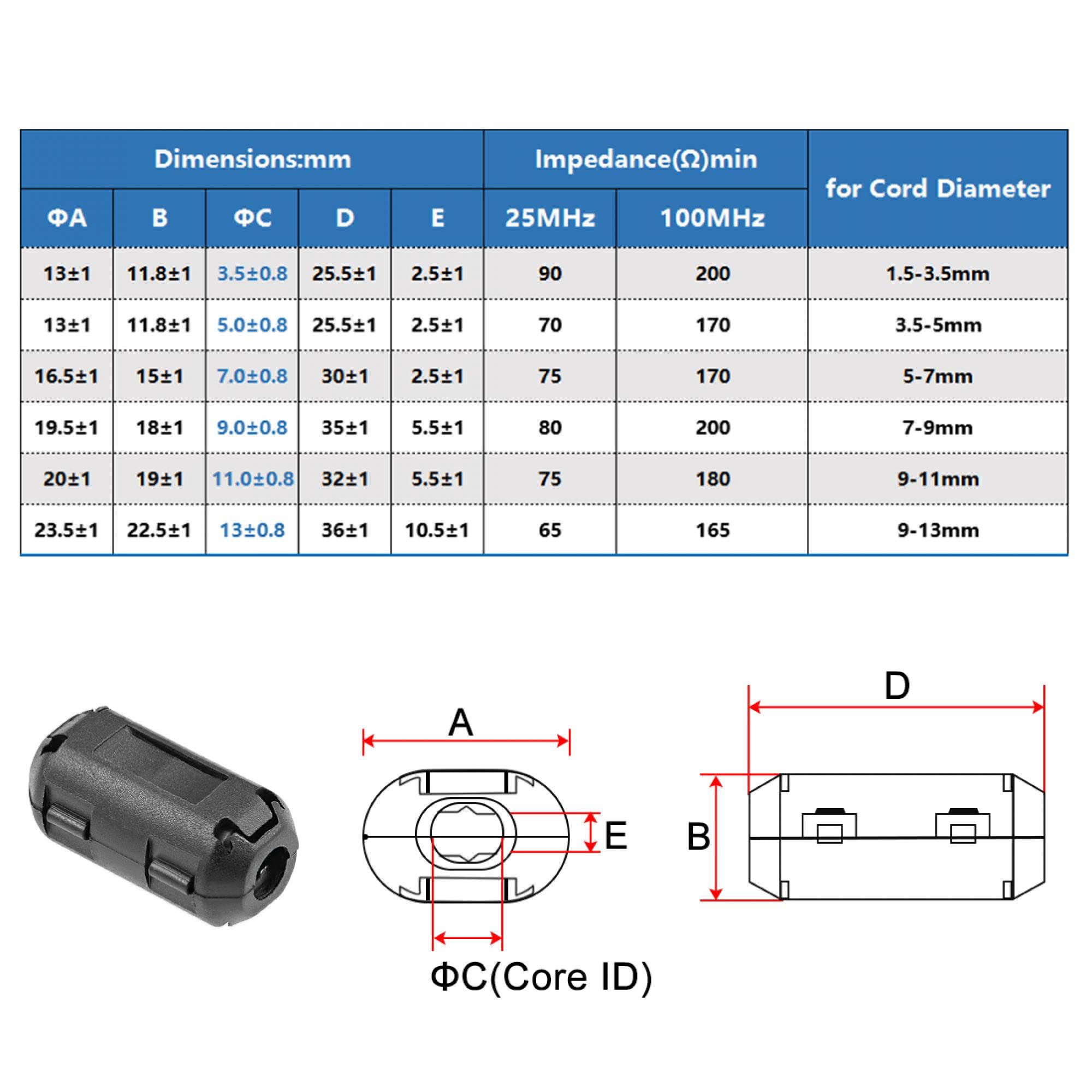 PACK DE 20 Anneaux De Clip En Ferrite Pour Améliorer La Qualité Du