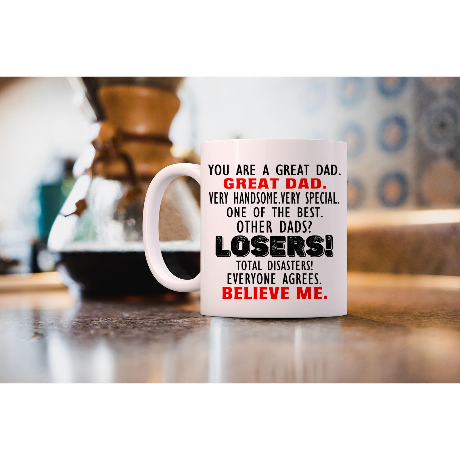 Divertente tazza con scritta in lingua inglese Rude Daddy You're My Hero But Mummy Thinks You're A D*ckhead, idea regalo per compleanno per papà, festa del papà, scherzo, scherzo, scherzo, scherzo