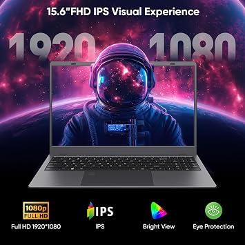15.6 FHD IPS Laptop Computer-12GB RAM 256GB SSD 4-Core N95 (Beats 6500Y,8100Y) Notebook with Fingerprint, Numeric Keypad, Dual Type-C for Business Work, School Online Class, Daily Use -WiFi 5, BT5.0