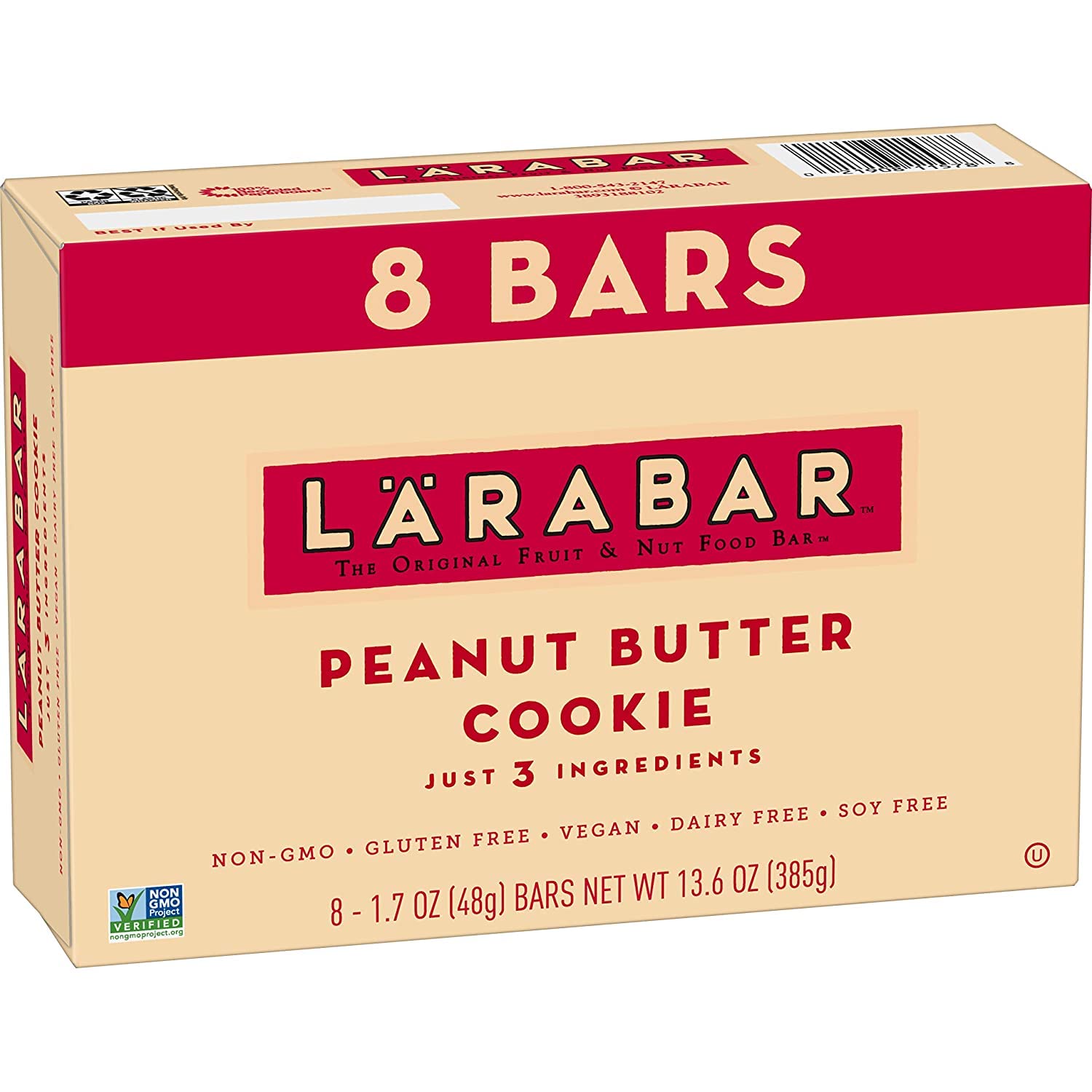 LaraBar's Original Fruit & Nut Food Bar - Gluten Free, Dairy Free, Vegan | Peanut Butter Cookie (8) Bars