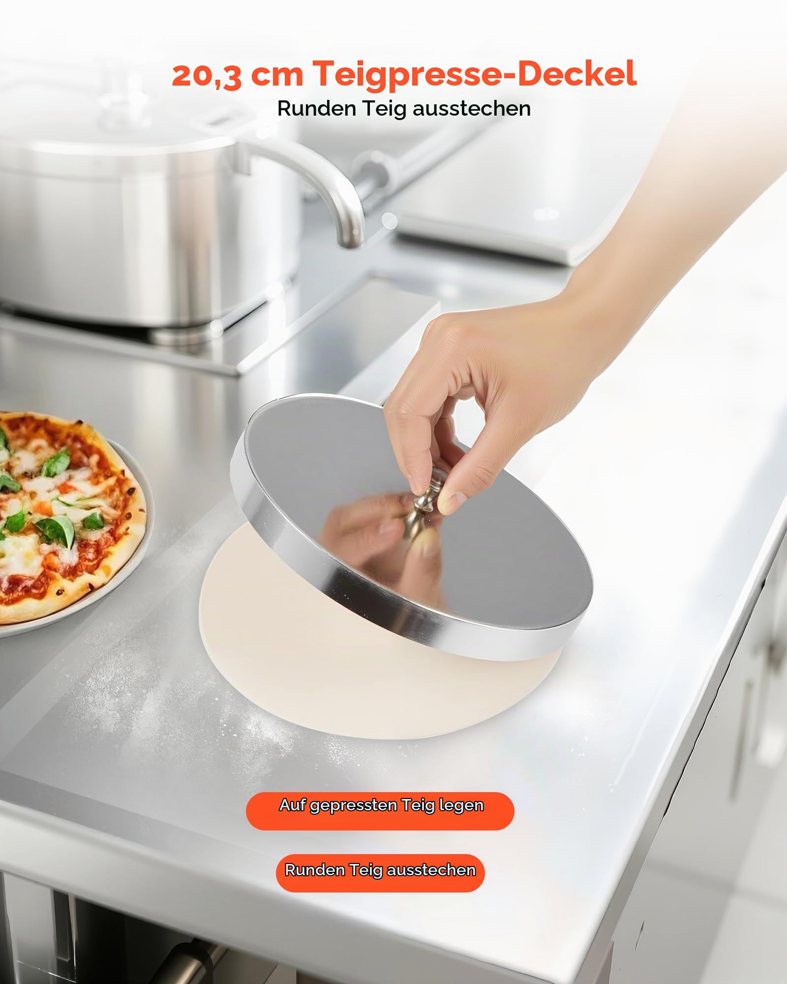 VEVOR elektrische Pizzateigpresse 355,6 mm Gebäck-Pressplatte, Brotpresse automatisch 370 W aus Edelstahl, kommerzieller Chapati Presse, Formmaschine mit einstellbarer Dicke, Teigstücke pro Stunde