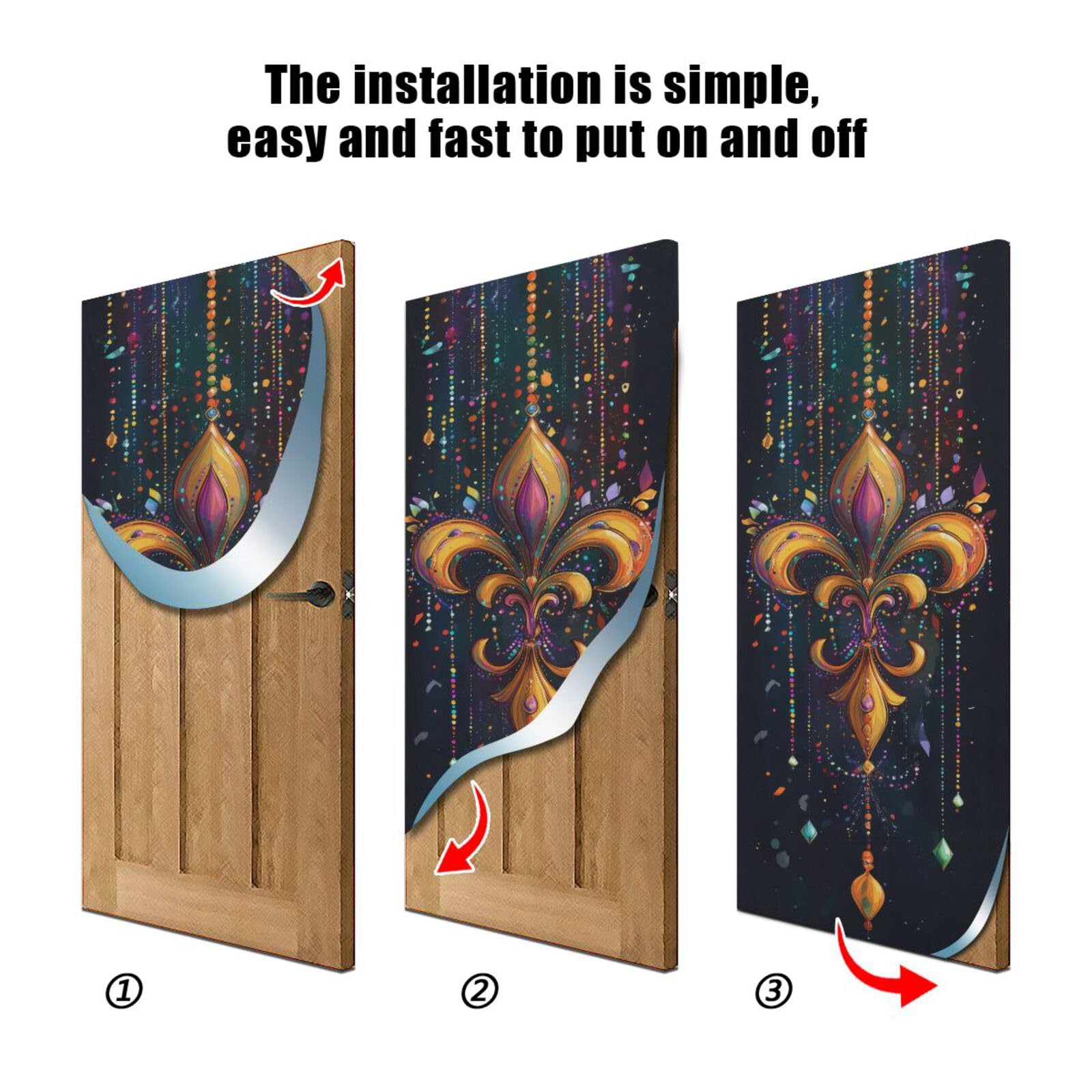 FLildon Mardi Gras Carnival Fleur De Lis Door Cover Decoration, Party Accessory Porch Decor for Festive Ornament Room Door Covers 35 x 79 Inch