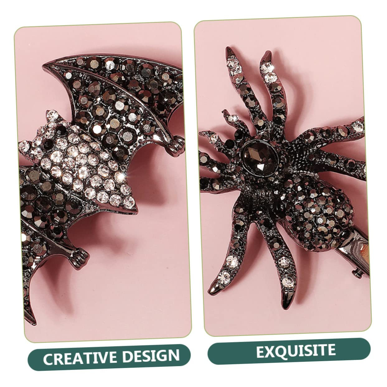 minkissy 6pezzi Spooky Gothic Hair Clips with Rhinestones Bat and Spider Barrettes for Halloween Parties and Cosplay