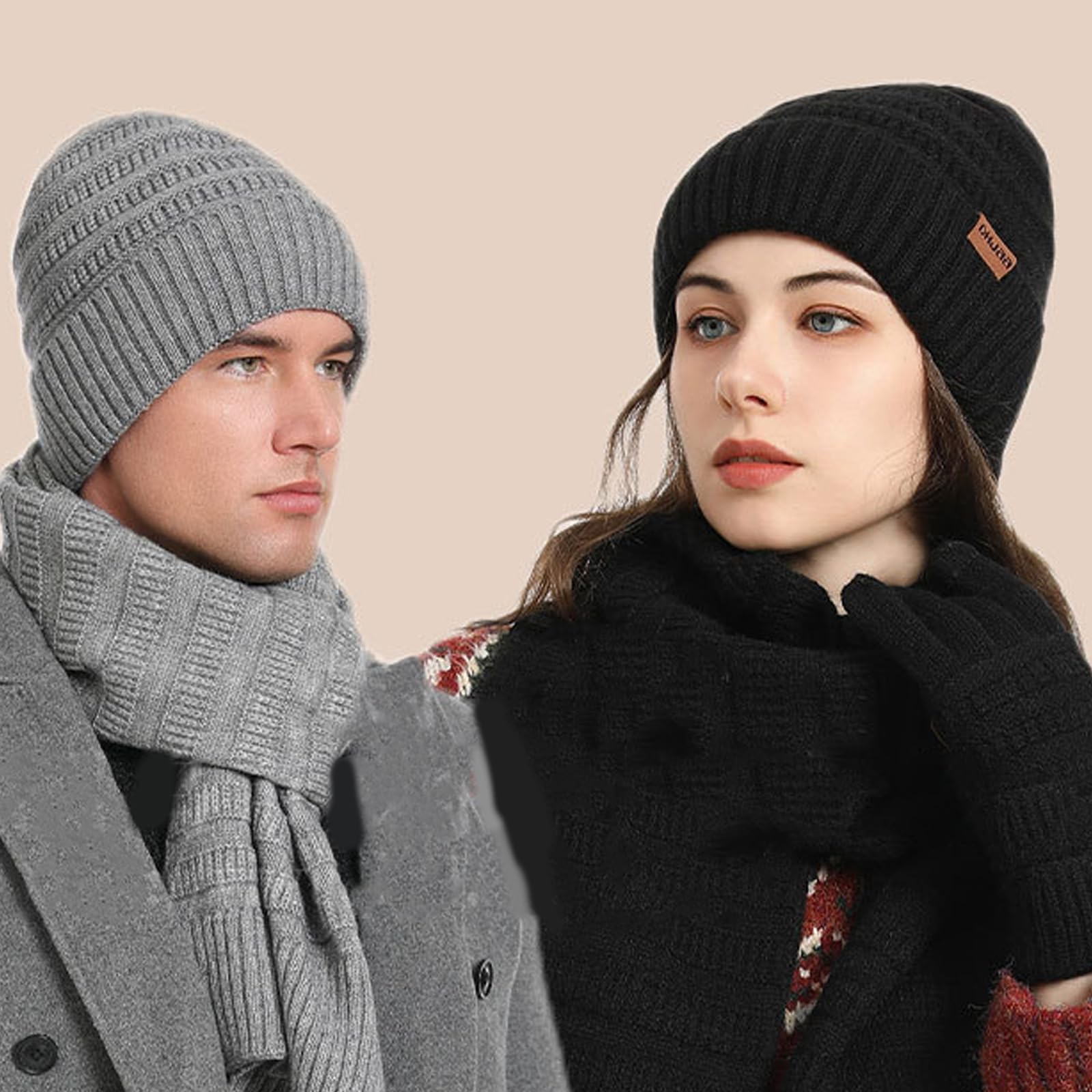 Set di guanti invernali per adulti e bambini, in fibra acrilica, antivento, protezione dal freddo, copricapo, sciarpa per il collo, per esterni, set invernale in acrilico morbido