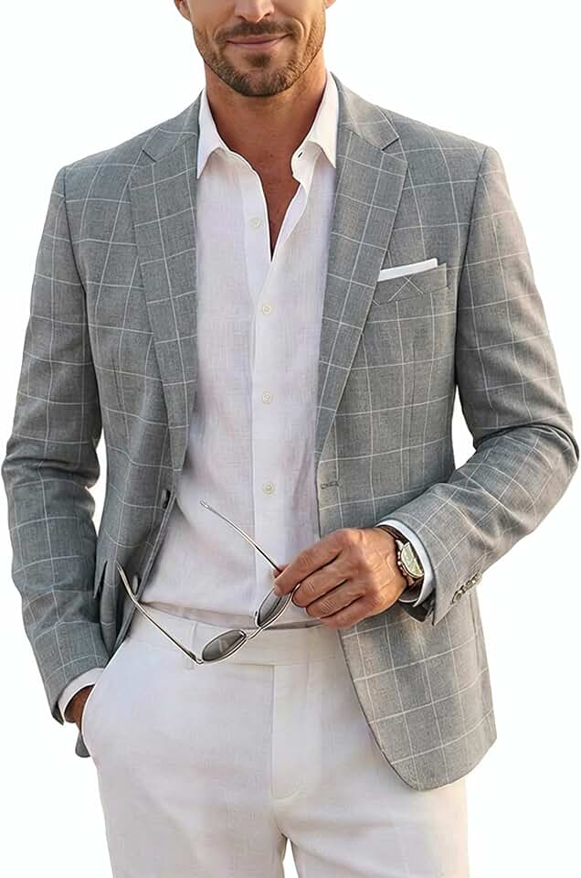 Blazer masculino slim fit de linho com dois botões, casaco esportivo leve para uso diário