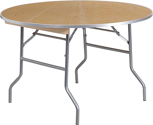 Flash Furniture Fielder Mesa redonda de madera de abedul plegable de 4 pies con bordes de metal