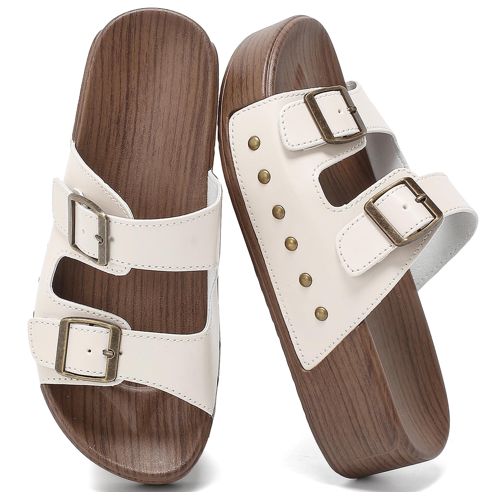 zaxunai Sandalen Damen Sommer Pantoletten Damen Mit Fussbett Bequeme Plateau Schuhe einstellbarer Schnalle und Ultra Kissen Hausschuhe Clogs für Alltag Freizeit