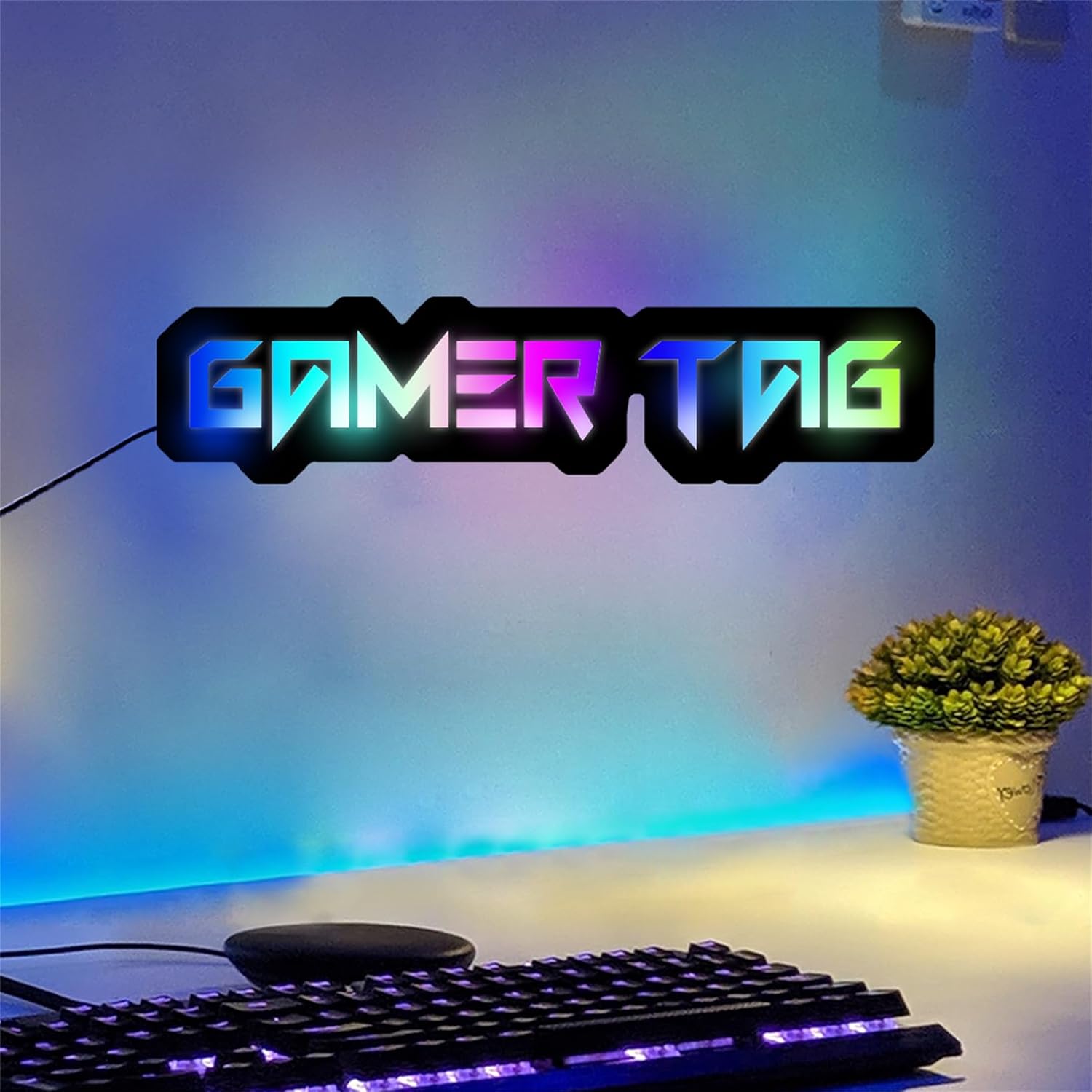 Personalized Acrylic Game Tag Wall Sign Light Custom Game Name 7 Color LED Light Game Room Neon Sign Christmas Room Wall Art Decor Gift for Boy Men Boyfriends Game Lover