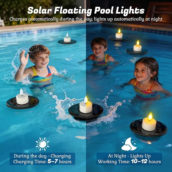 PChero Solar Floating Pool Lights, 4 Pack Solar Floating Candles