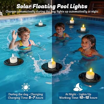 PChero Solar Floating Pool Lights, 4 Pack Solar Floating Candles