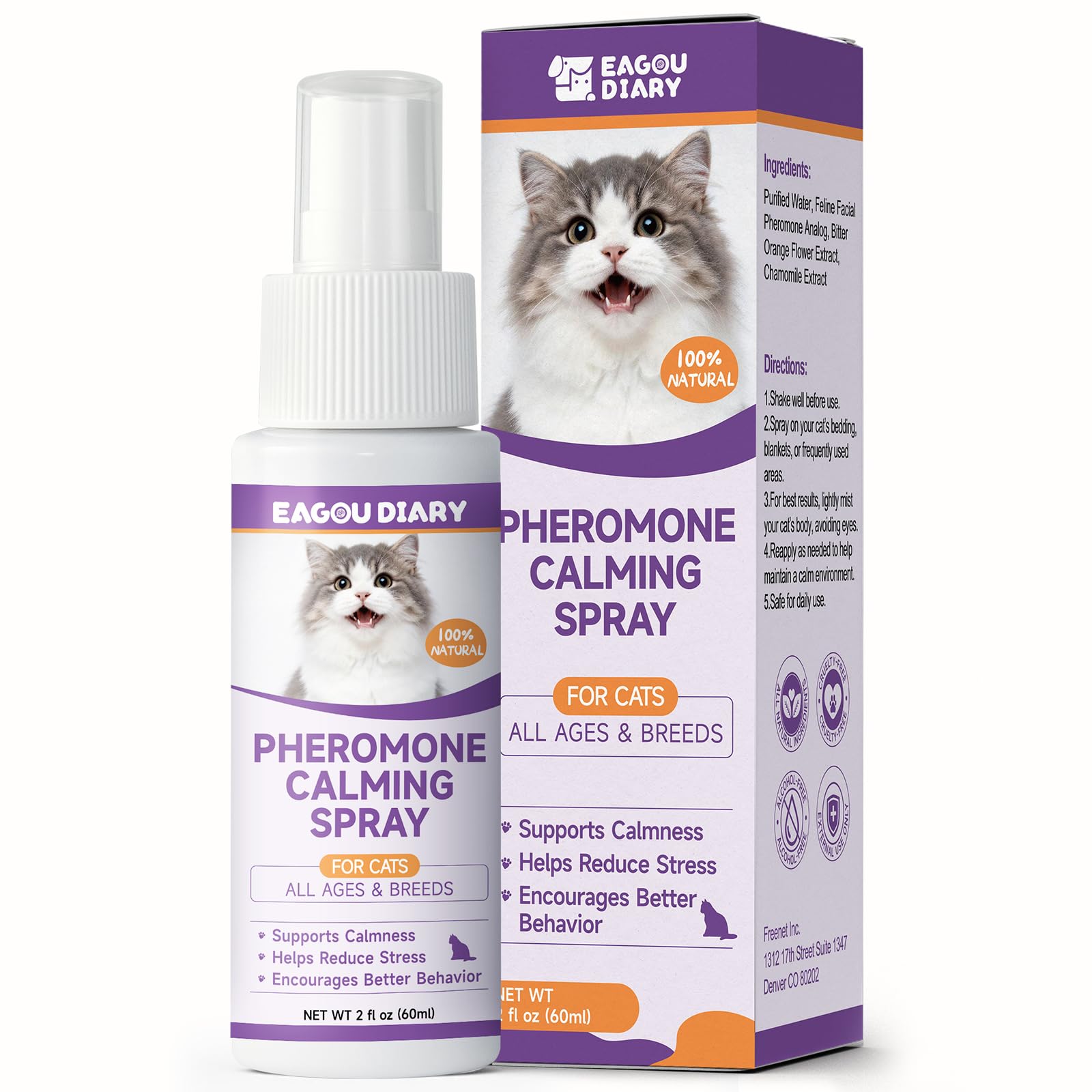 Katzen Beruhigungs spray, Stress Aggression Angst Kämpfe Miauen Umzug 60ML | Reisen, Beruhigungs Katzen spray felinen Pheromonen, Sprüh es auf die Katze Pheromonen Spray