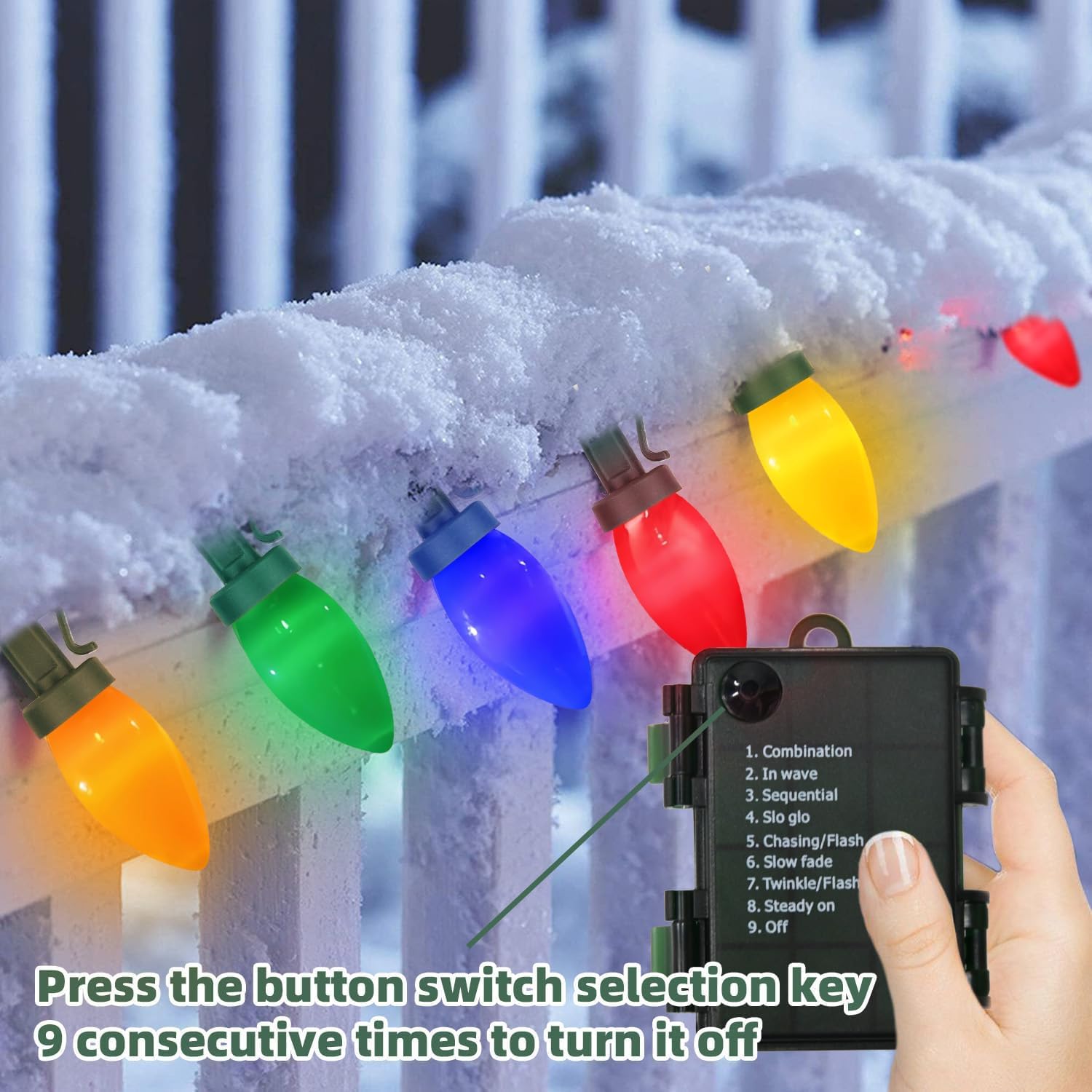 27.5FT C9 LED Christmas Lights Outdoor Battery Operated Lights with 8 Mode Remote Control, 50 Twinkle Big Christmas Light for Colored Xmas Tree Light & Home Yard Lawn Decorations