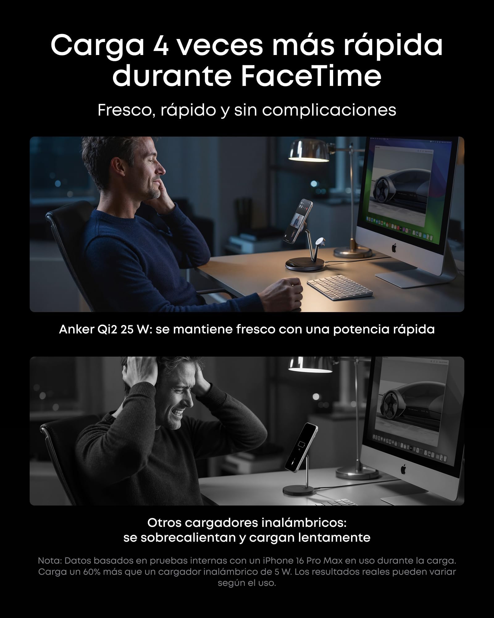 Anker Prime Cargador Inalámbrico iPhone 3 en 1 Qi2 25W Pantalla Inteligente | MagSafe compatible, enfriamiento activo TEC, pantalla inteligente. Para iPhone 17-12, Apple Watch, AirPods y más.