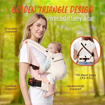 Ergonomic Baby Carrier Newborn to Toddler 7-44 lbs with 3 Carry Positions | Hip-Healthy Design Toddler Carrier, Breathable, Lightweight, and Lumbar Support for Hands-Free Newborn Carrier, Khaki