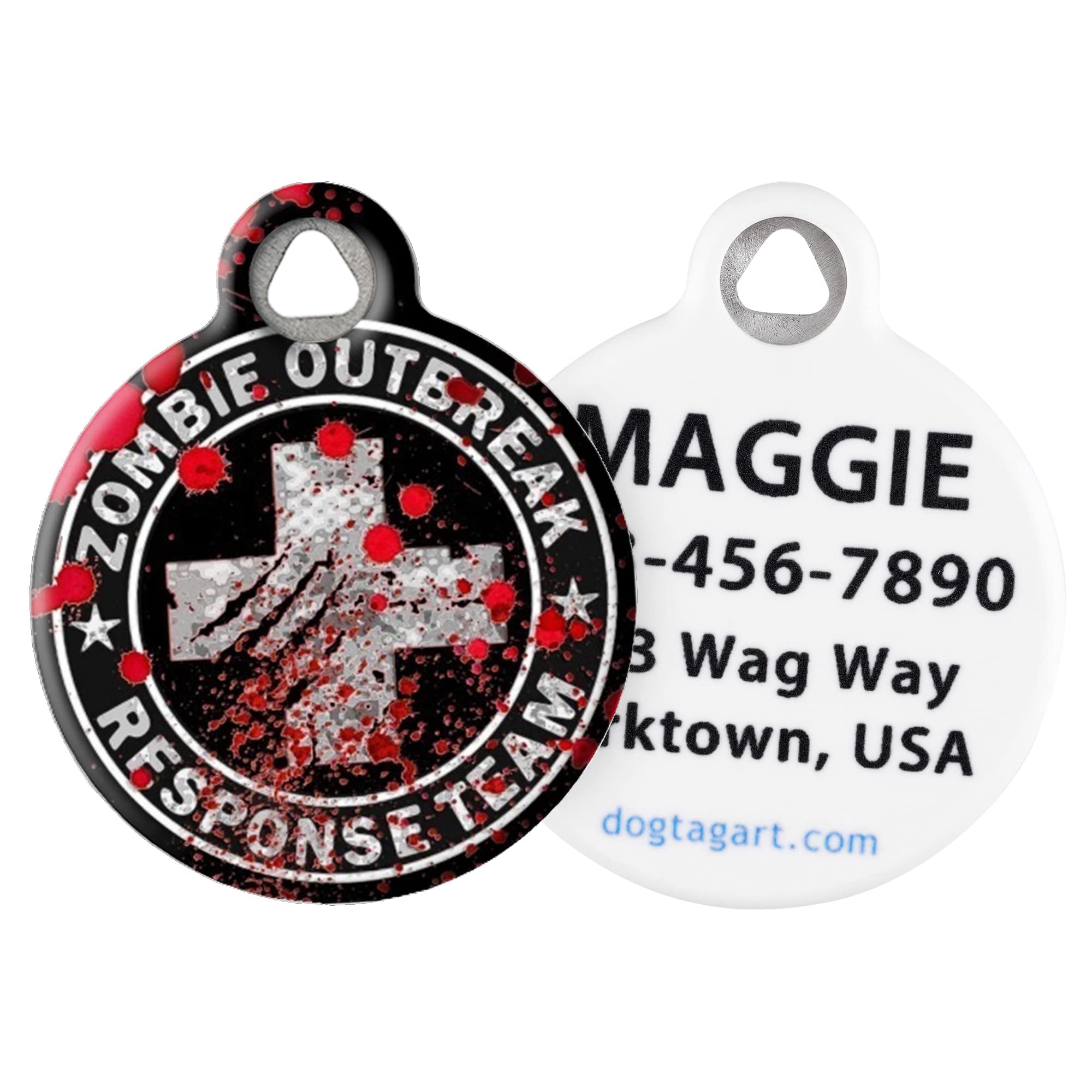 Dog Tag Art Zombie Outbreak Respone Team Custom Pet ID Tag for Dogs and Cats, Silent Polymer Coated Stainless Steel Nametag with Customized Identification Information - Large (1.25