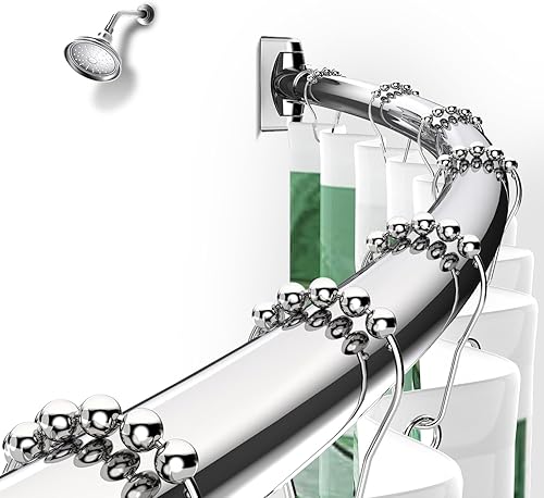Miniatura 8 de TENOVEL - Barra de cortina de ducha curvada redonda ajustable de 48 a 72 pulgadas para baño barras de ducha redondeadas de acero inoxidable con lazo