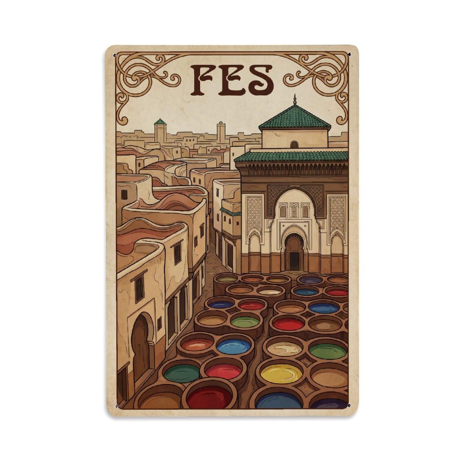 Metal Tin Sign Retro Morocco Fes Travel