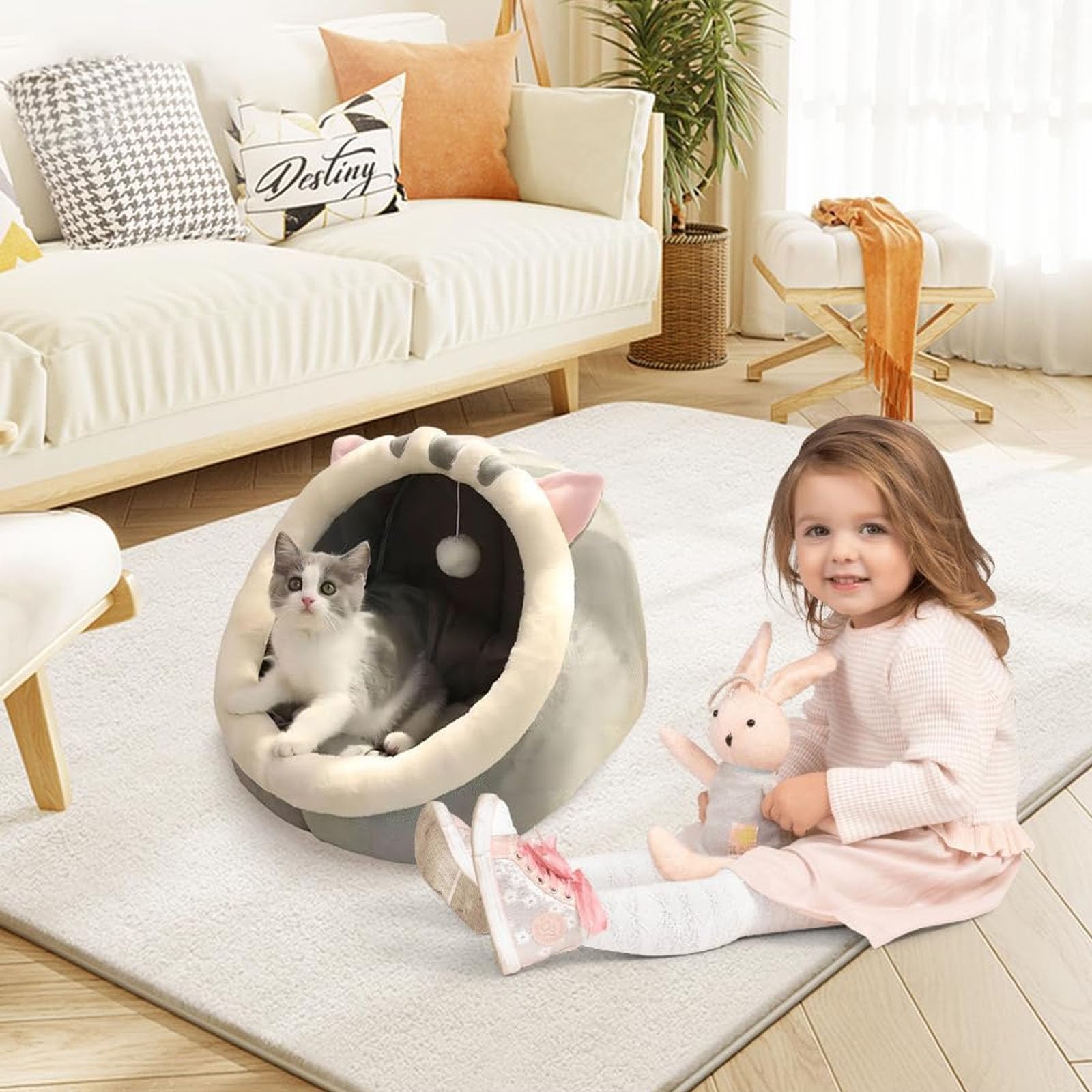 Tente d'hiver Chaude pour Chat Et Chien, Lits Épais pour Chiens Et Chats, Niche D'intérieur pour Chiens Et Chats, Tente pour Animaux De Compagnie, Grotte Chaude pour Chats,Vert,L
