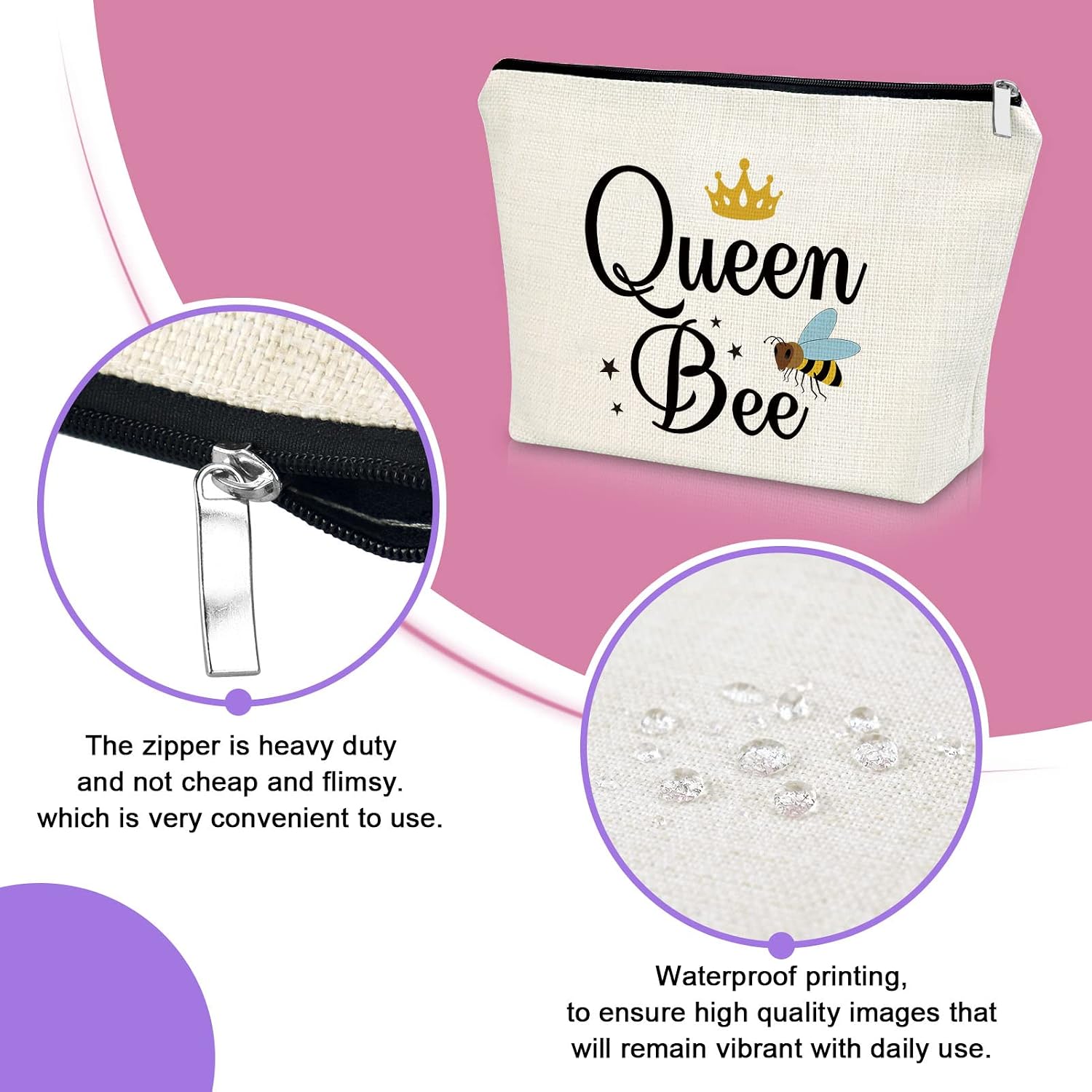 Sazuwu Bee Themed Gifts for Women Makeup Bag Bee Lover Gifts for Friend Beekeeper Birthday Gifts Cosmetic Bag Honeybee Gifts Christmas Thanksgiving Gifts for Bee Lover Cosmetic Travel Pouch image 4