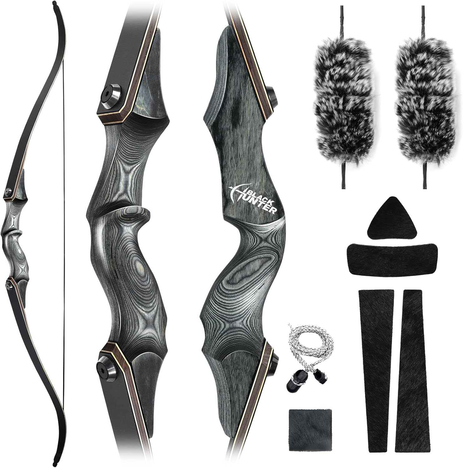 Black Hunter Takedown Recurve Bow 35Lbs with Bow Silencers Set