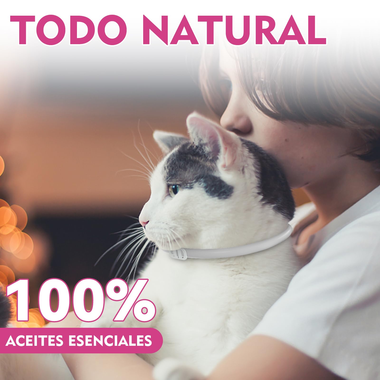 Collar Antiparasitario Gatos, Collar Antipulgas Gatos Natural, Protección 12 Meses Impermeable, Ajustable 48 cm Seguro y Cómodo para Todo Tipo de Gatos (48CM)