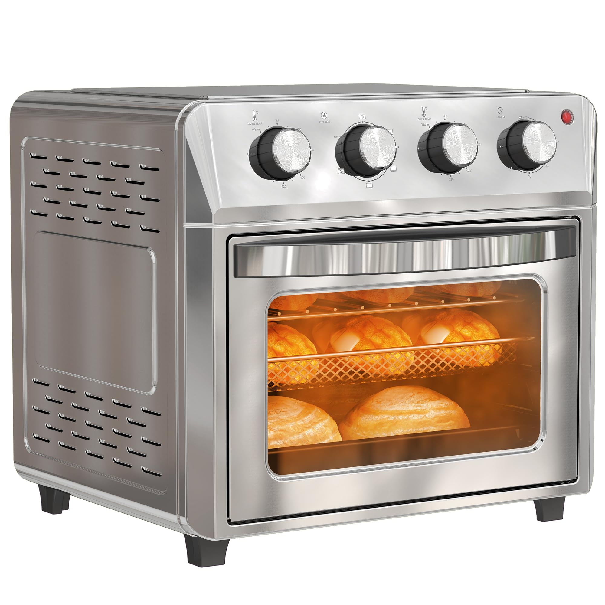 HOMCOM Mini forno a convezione 24 L 1600W 90-230℃ Forno ad aria calda con timer da 60 minuti, friggitrice ad aria calda con teglia e griglia, mini forno con illuminazione interna, argento