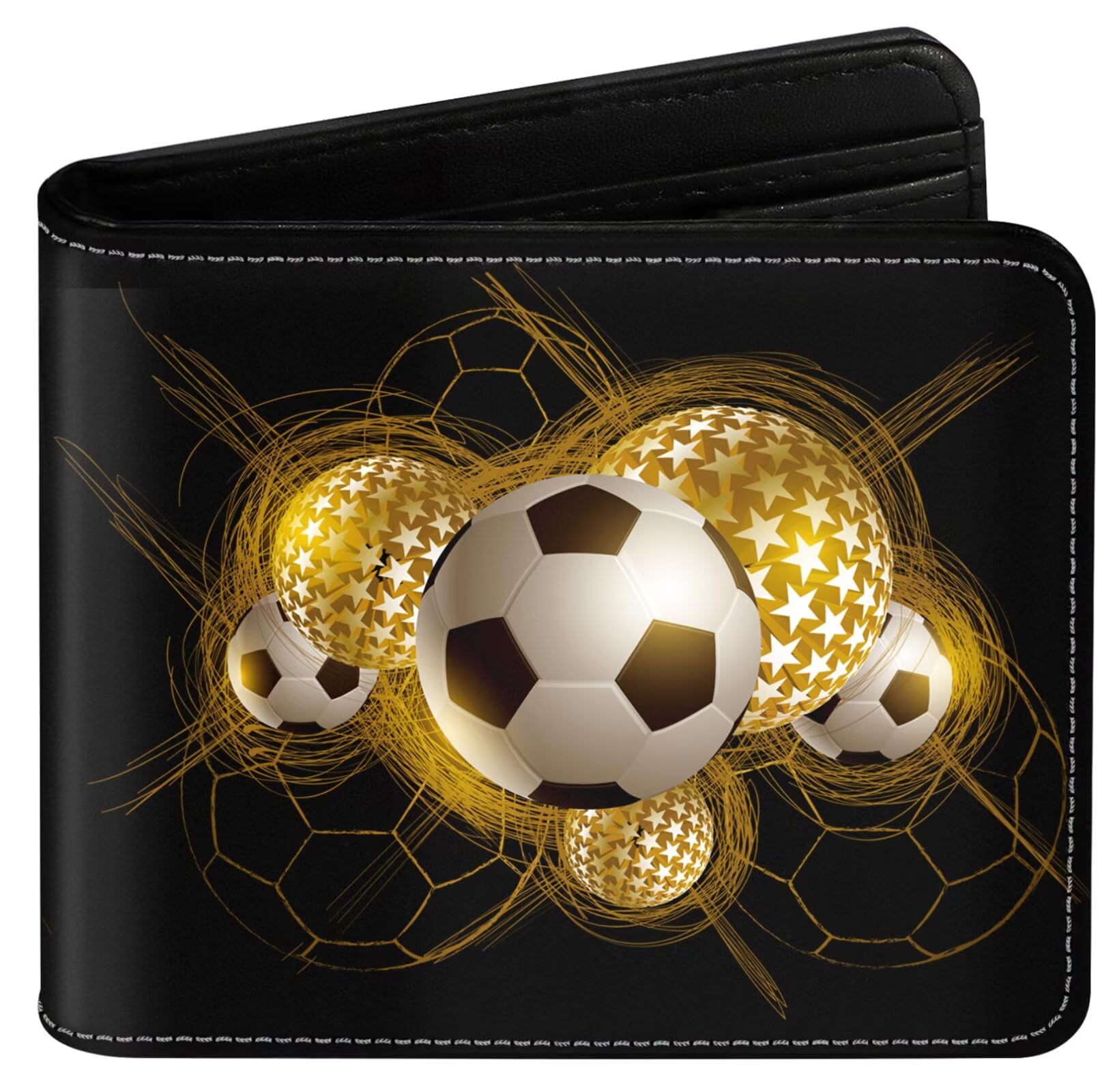 EXXBYELI Boys Wallets Soccer Leather Wallets Credit Id Card Cash Holder Black Rfid Blocking Zipper Cute Cool Funny Aesthetic Wallets With Coin Pocket Id Window Teen Wallets for Boys Teenager Wallet
