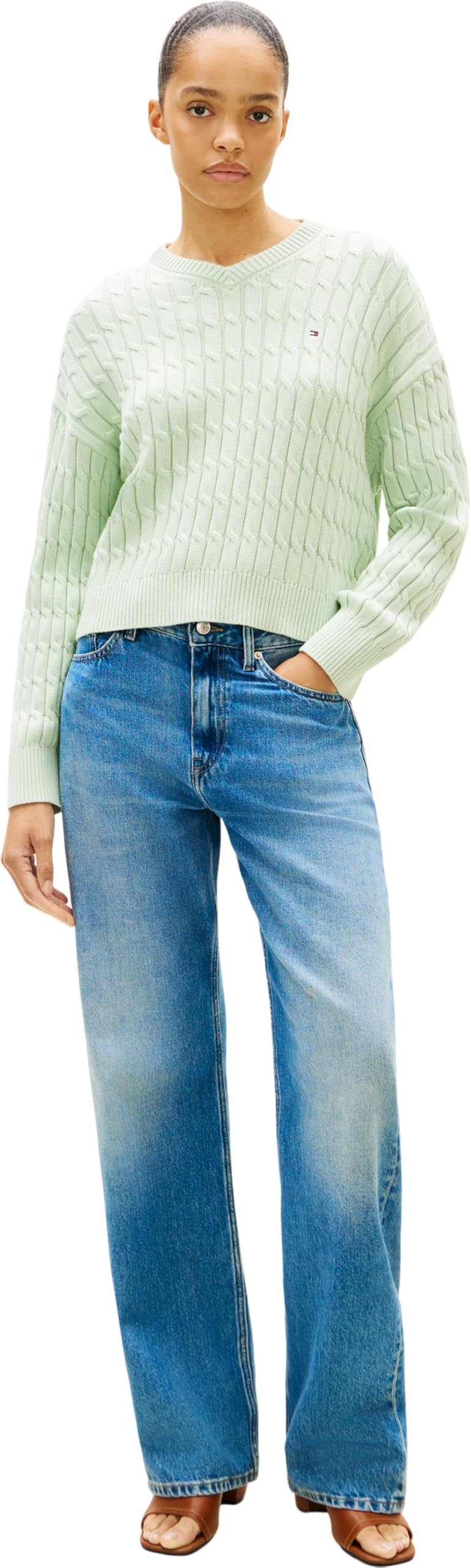 Tommy Hilfiger Co Cable Mid GG RLX LS V-nk Swt Ww0ww48433 Pullover Donna (Pacco da 1)