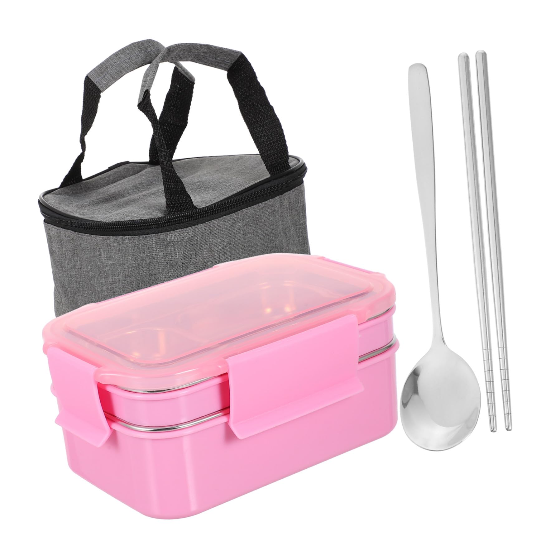Mipcase Caja Bento Compartimentos de Acero Inoxidable Rosa | Doble Capa para Comidas, Resistente al Calor, Diseño Dividido que Evita Mezclar Alimentos